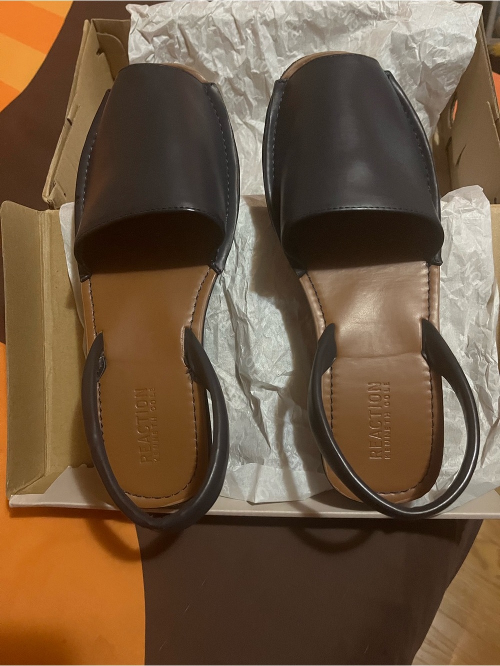 Kenneth Cole Reaction Navy Leather Open-Toe Wedge Slingback Sandal Wide - Picture 2 of 6